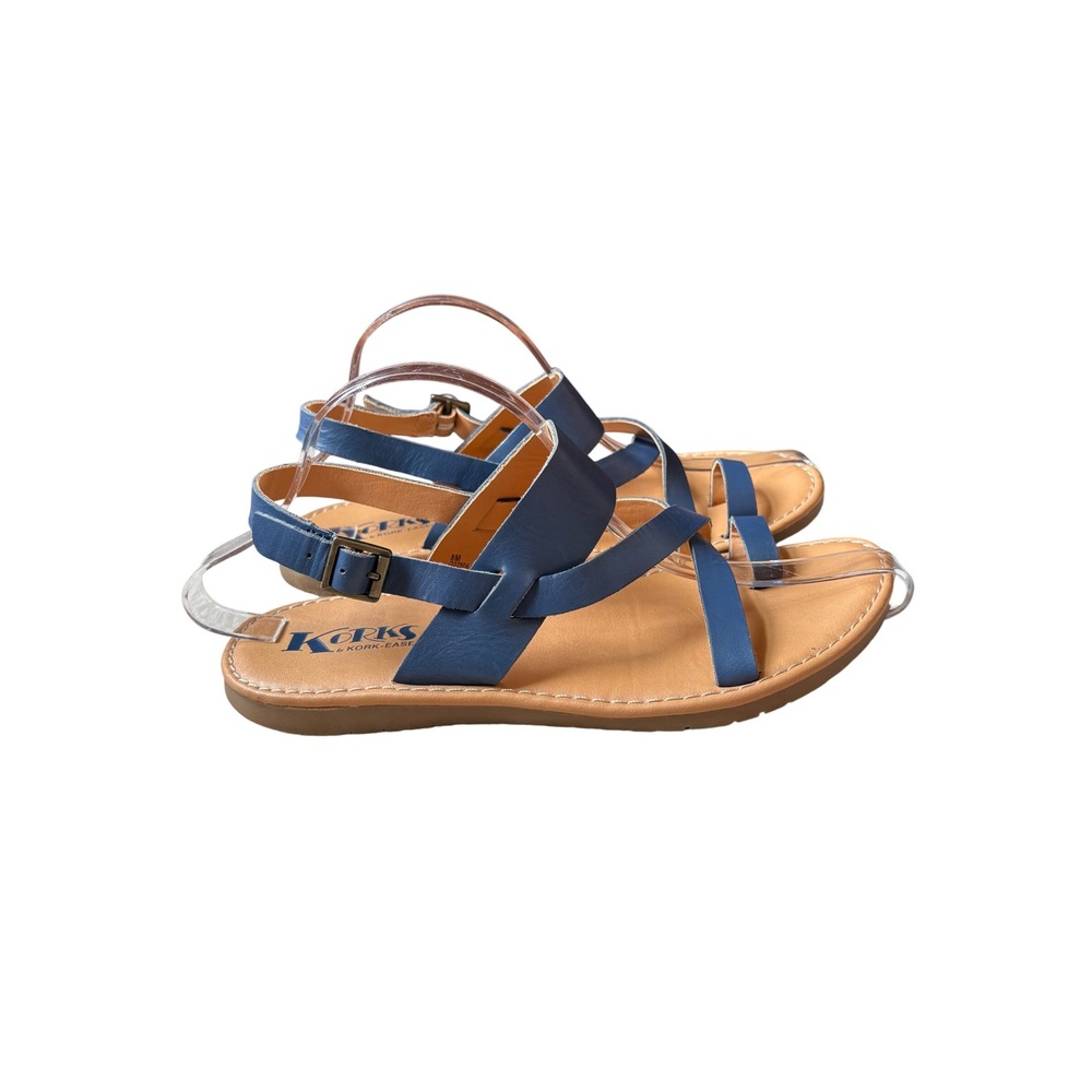 Korks by Kork-Ease Blue Strappy Toe Loop Flat Sandals Womens Size 8 Blue K55204 - Picture 2 of 8
